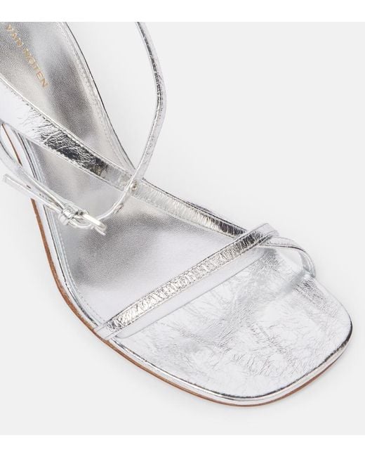 Dries Van Noten White Metallic Patent Leather Mules