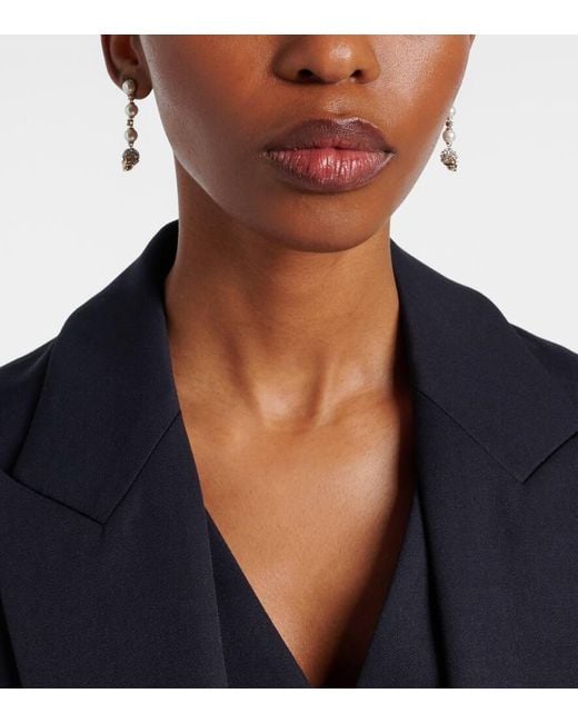 Alexander McQueen White Crystal-Embellished Drop Earrings