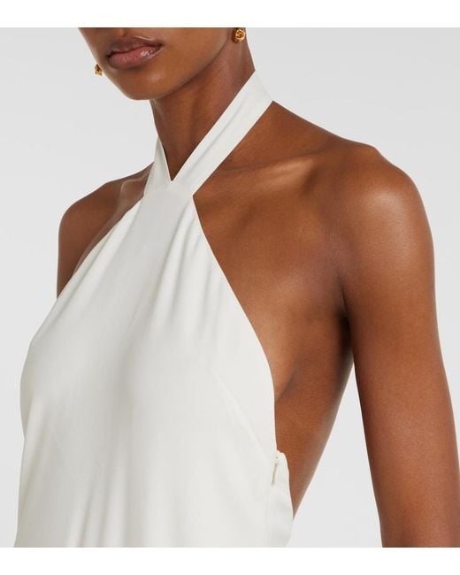 ‎Taller Marmo White Meteora Fringed Halterneck Crepe Cady Gown