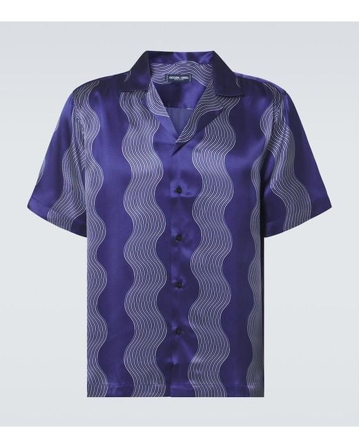 Frescobol Carioca Blue Roberto Printed Silk Bowling Shirt for men