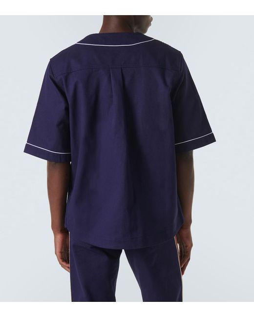 Wales Bonner Blue Logo-Embroidered Cotton-Drill Baseball Shirt for men