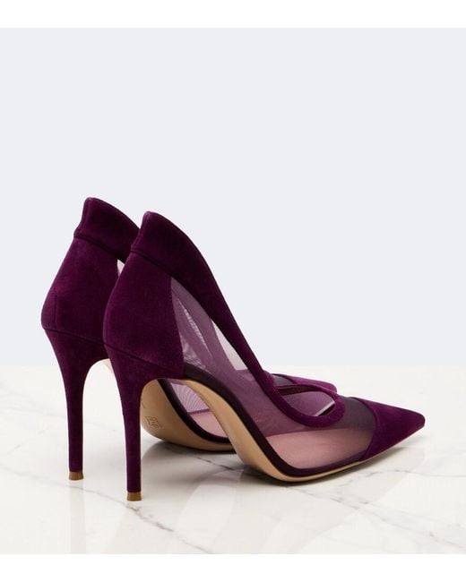 Gianvito Rossi Purple Suede-Trimmed Mesh Pumps