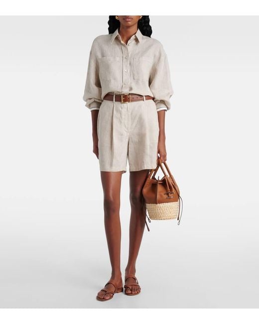 Tod's Brown Bux Raffia-Trimmed Leather Bucket Bag
