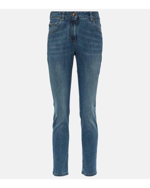 Brunello Cucinelli Blue High-rise Cropped Skinny Jeans