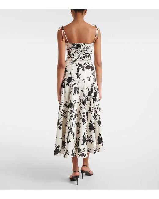 Self-Portrait White Floral Linen And Cotton Midi Dress