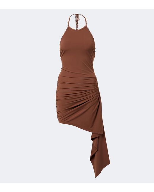 Christopher Esber Brown Embellished Halterneck Jersey Minidress
