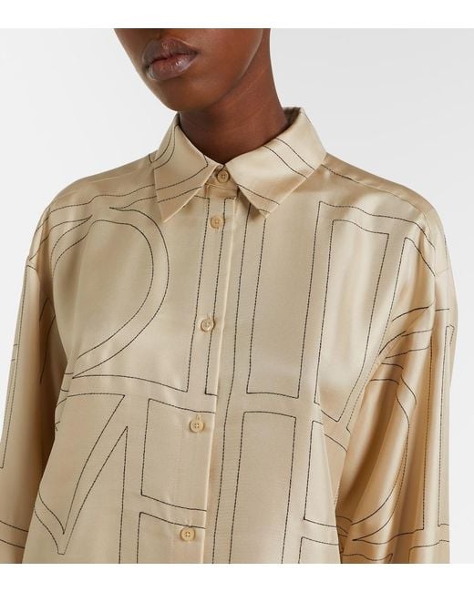 Totême Natural Embroidered Silk Satin Shirt