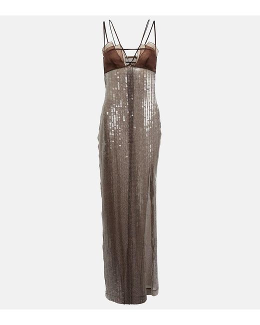 Nensi Dojaka Metallic Sequined Tulle-trimmed Gown