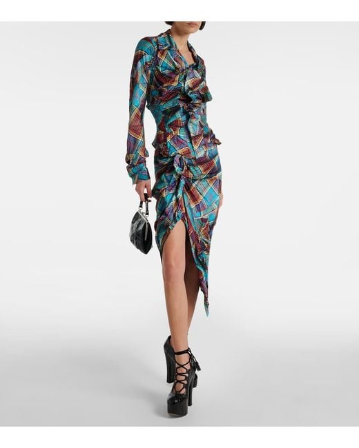 Vivienne Westwood Blue Panther Tartan Draped Midi Skirt