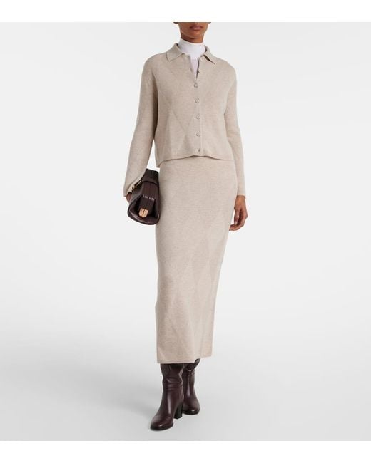 Max Mara Natural Salubre Argyle Cashmere Midi Skirt