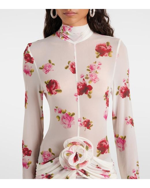 Magda Butrym Pink Floral-Applique Sheer Jersey Minidress