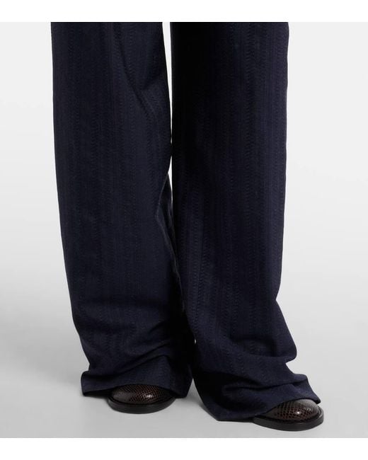 Dries Van Noten Blue Belted Wool Wide-Leg Pants