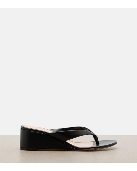 Gianvito Rossi Black Leather Wedge Thong Sandals