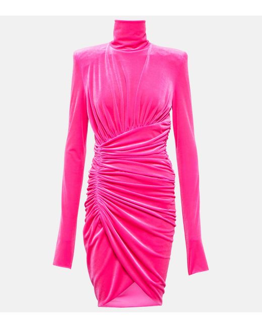 Alexandre Vauthier Pink Ruched Velvet Minidress