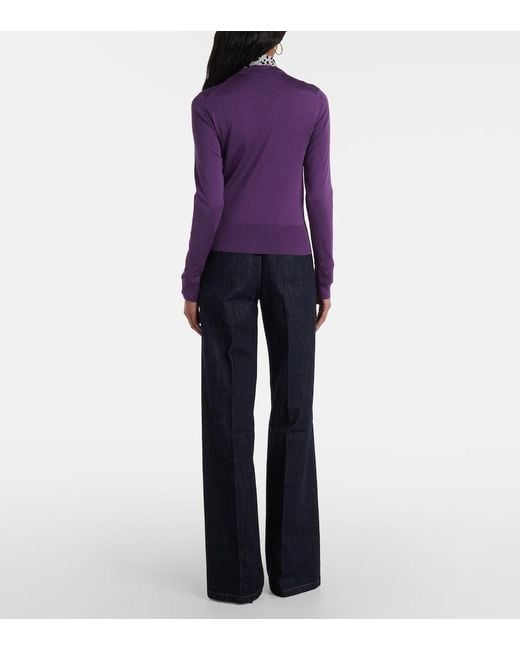 Dolce & Gabbana Purple Silk Round-Neck Cardigan
