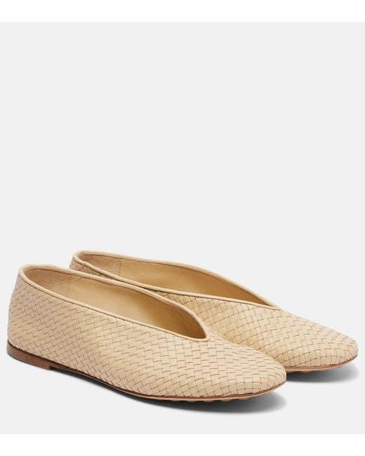 Bottega Veneta Natural Rosa Intrecciato Leather Ballet Flats