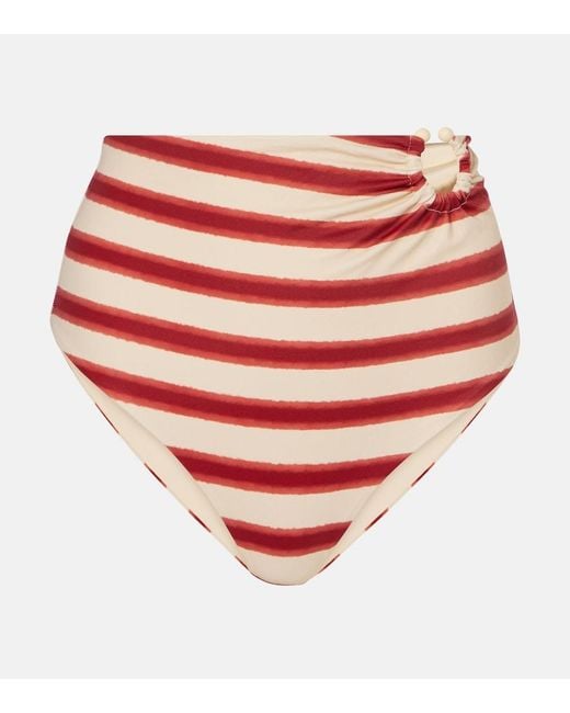 Johanna Ortiz Red Striped High-Rise Bikini Bottoms