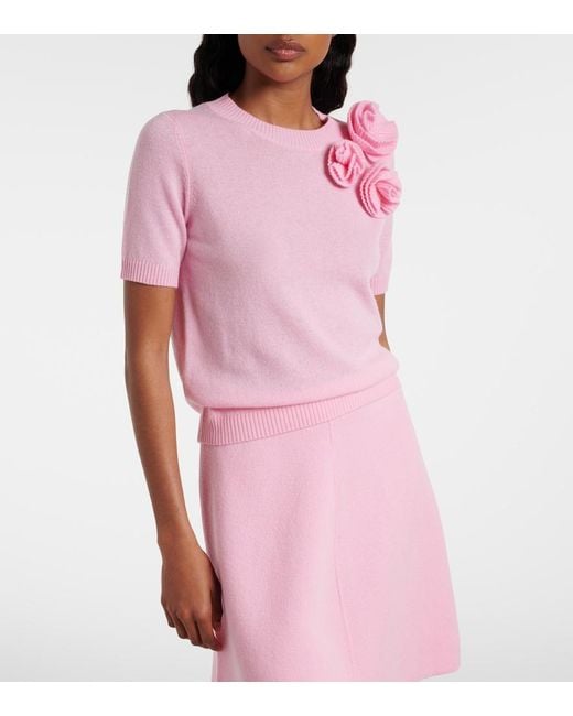 Jardin Des Orangers Pink Floral-Applique Wool And Cashmere Sweater