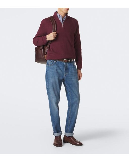Brunello Cucinelli Red Ribbed-Knit Cotton Sweater for men
