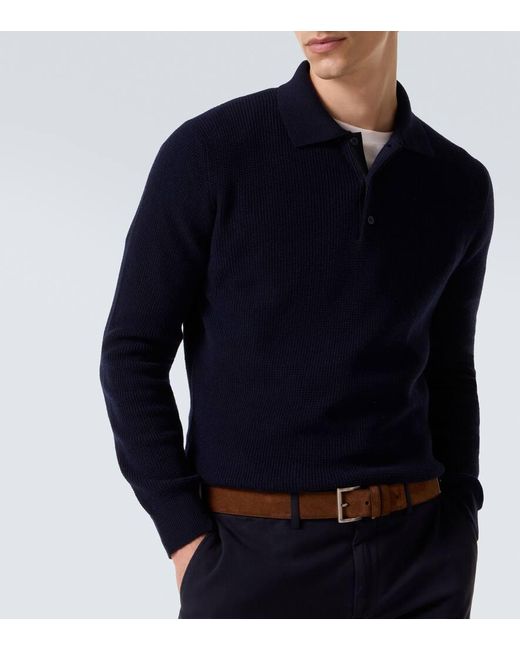 Canali Blue Wool And Cashmere Polo Sweater for men