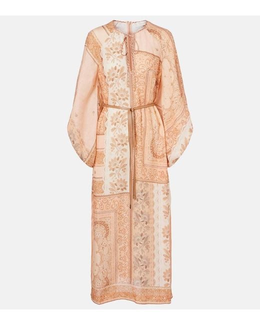 Zimmermann Natural Lucky Printed Linen Midi Dress