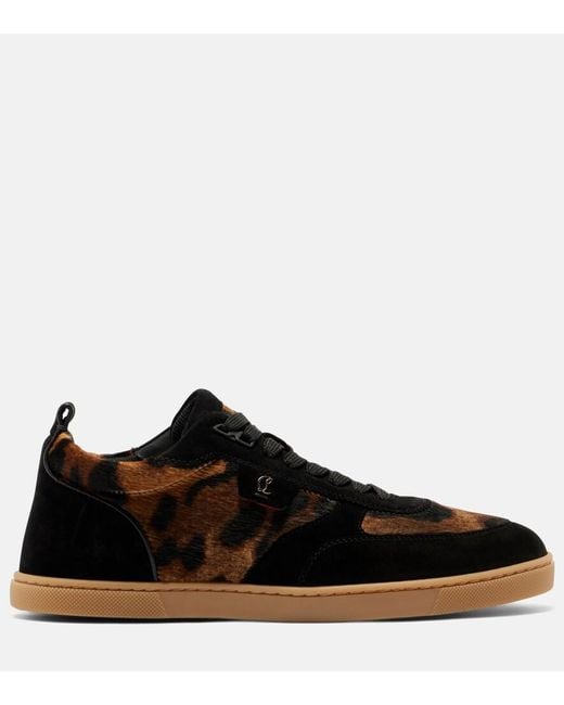 Christian Louboutin Black Suede-Trimmed Calf Hair Sneakers