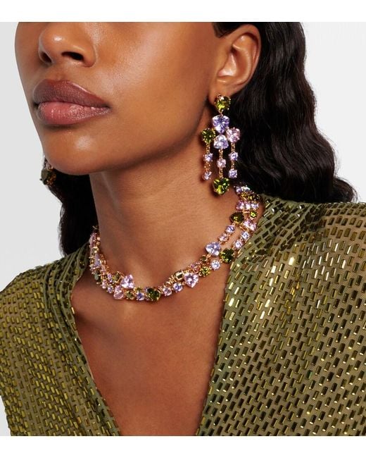 Self-Portrait Metallic Crystal-Embellished Drop Earrings