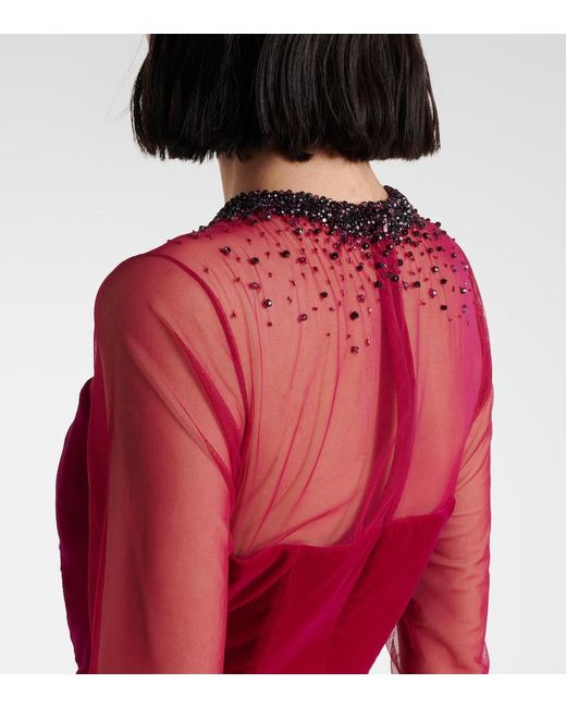 Miss Sohee Red Embellished Cotton-Blend Velvet Gown