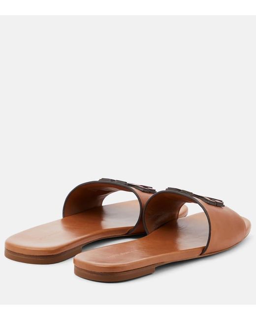 Tory Burch Brown Ines Logo Leather Sandals