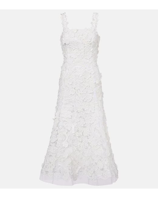 Carolina Herrera White Guipure Lace Midi Dress