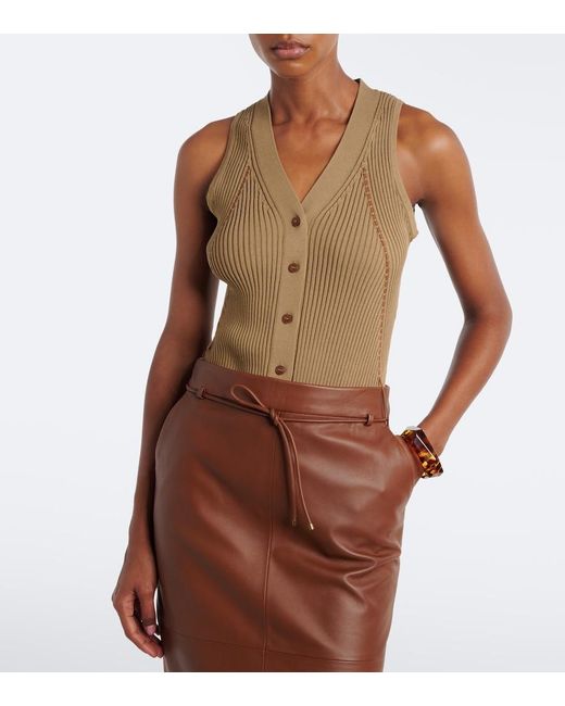 Max Mara Natural Ribbed Knit Cotton-Blend Top