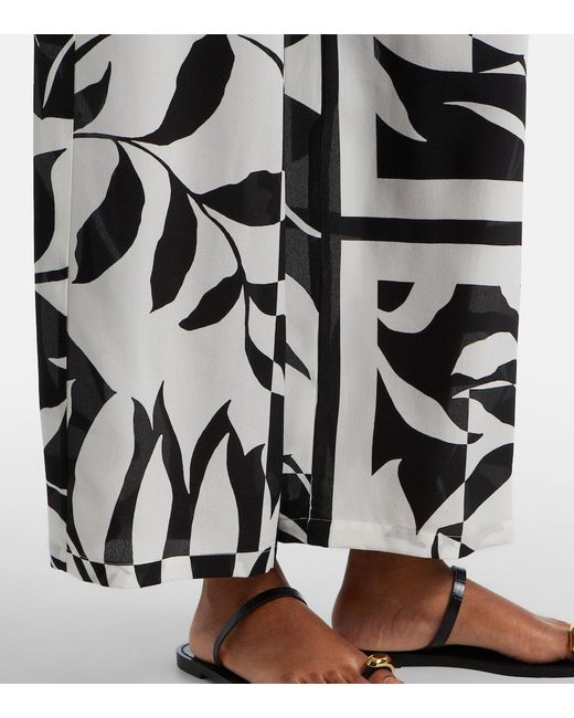 Max Mara White Voto Printed Silk Palazzo Pants