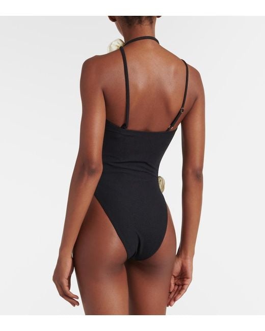 SAME Black Floral-Applique Swimsuit