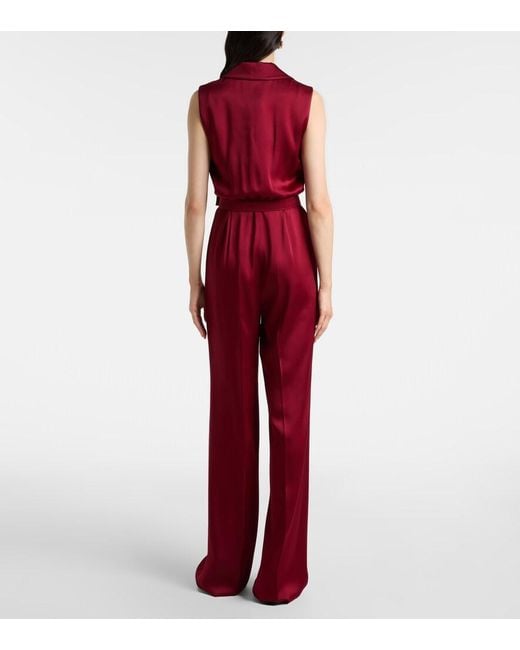 Max Mara Red Scalata Velvet-Trimmed Satin Jumpsuit