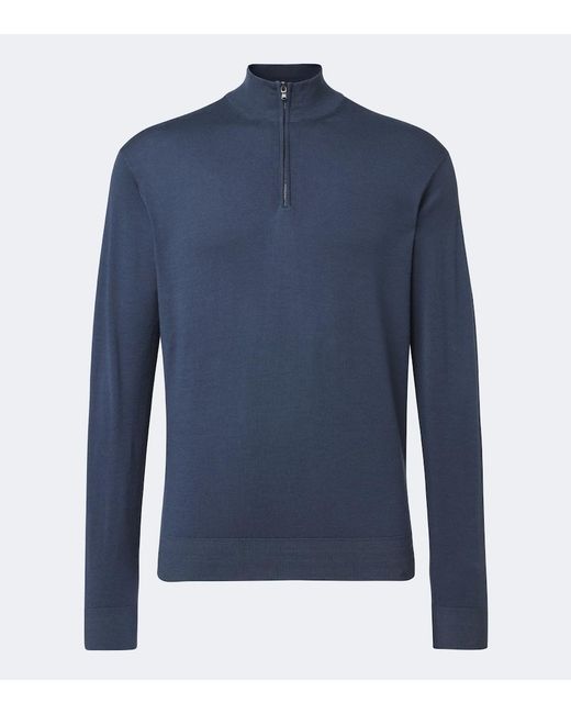 Sunspel Blue Wool Half-Zip Sweater for men