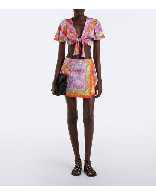 Emilio Pucci Pink Angoli Twill Wrap Skirt