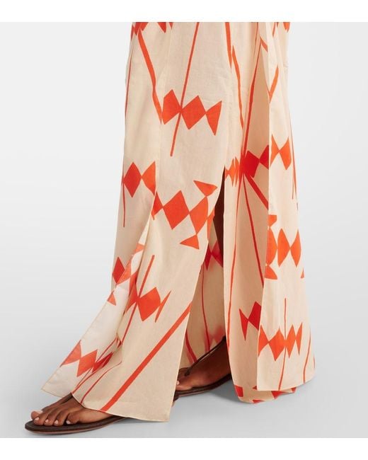 Johanna Ortiz Orange Printed Cotton Poplin Midi Dress