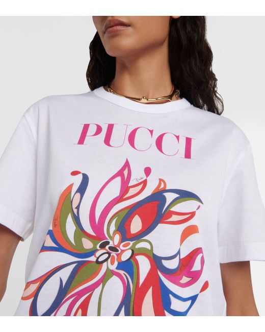 Emilio Pucci White Logo Printed Cotton Jersey T-shirt
