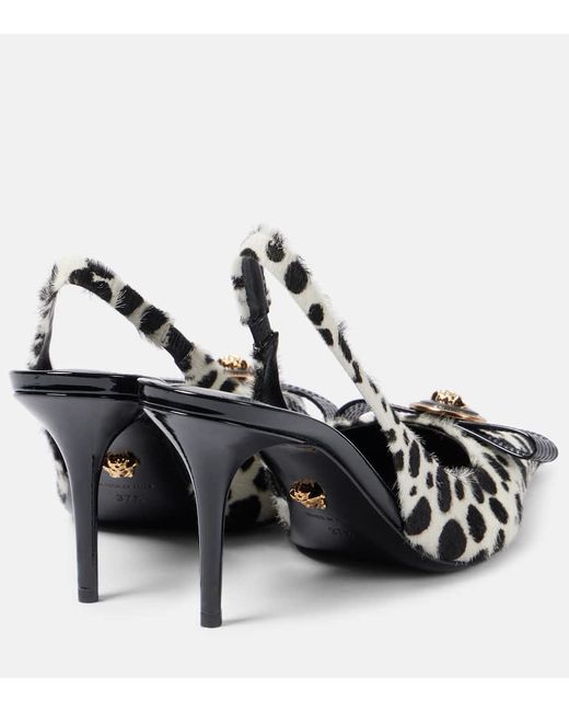 Versace Black Gianni Ribbon 85 Calf Hair Slingback Pumps