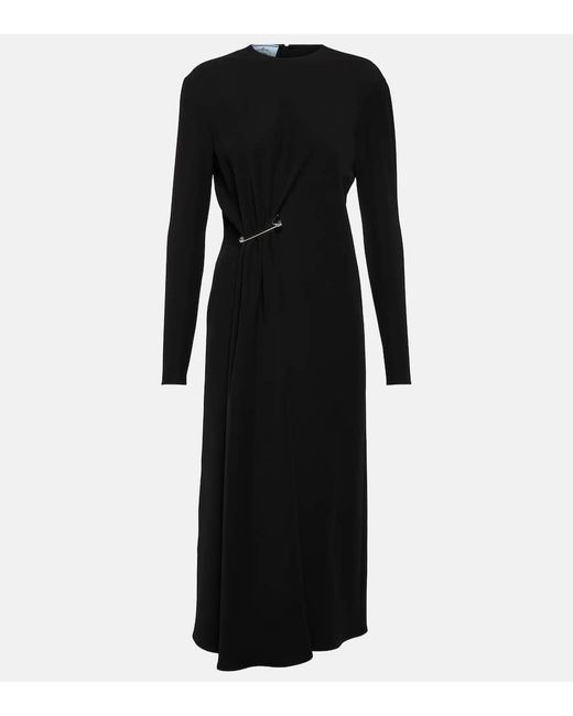 Prada Black Embellished Crepe Midi Dress
