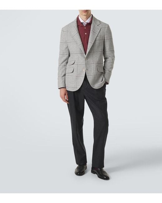 Brunello Cucinelli Gray Virgin Wool Flannel Slim Pants for men