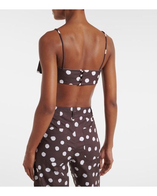 Adriana Degreas Brown Bow-Detail Polka-Dot Cotton-Blend Bandeau Top