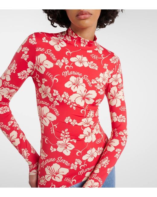 MARINE SERRE Red Second Skin Printed Jersey Top