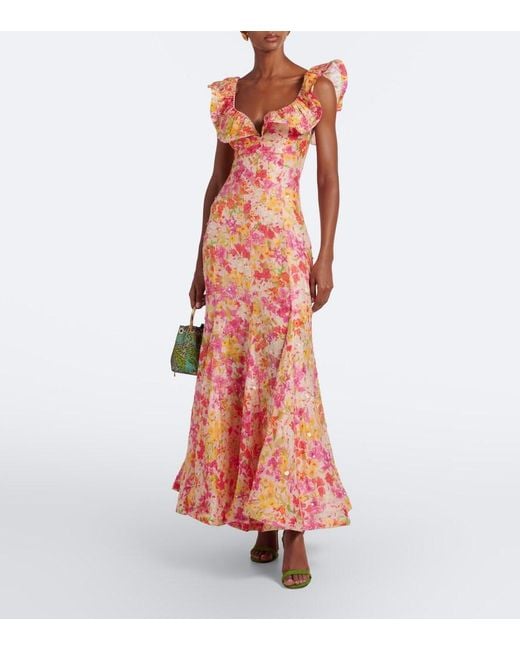 La Fuori Red Genevieve's Floral Embellished Maxi Dress