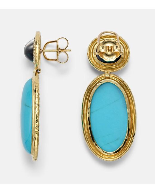 Octavia Elizabeth Blue Bermuda 18Kt Drop Earrings With, Tourmaline, And Diamonds