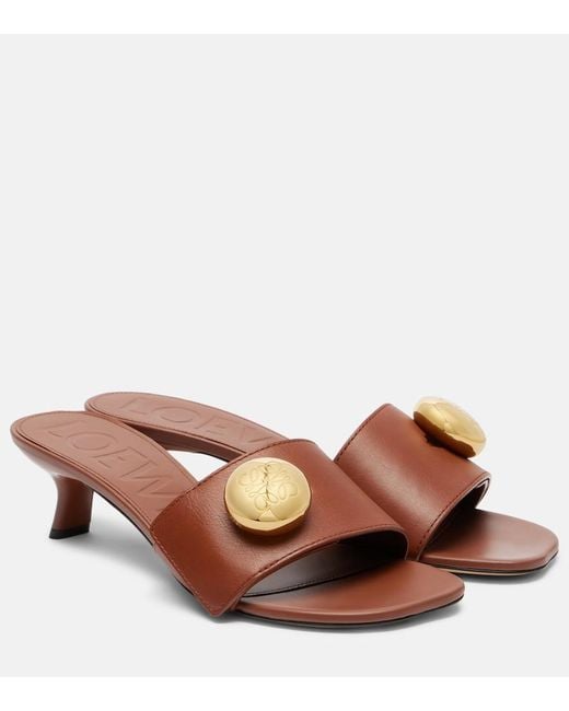 Loewe Brown Pebble Anagram Leather Mules