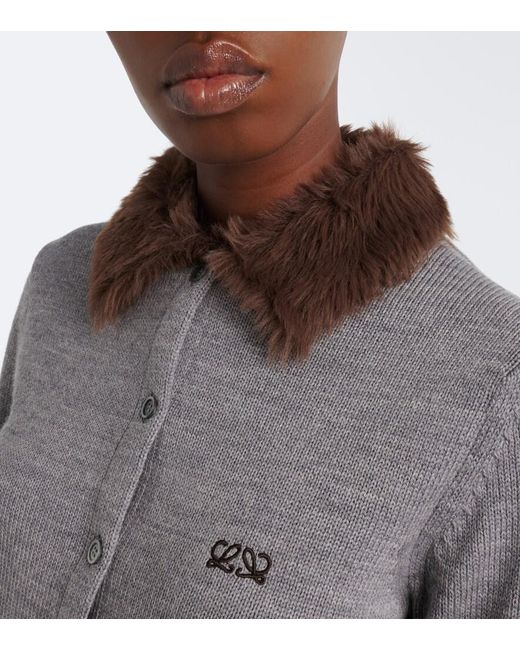 Loewe Gray Double L Ribbed-Knit Wool Cardigan