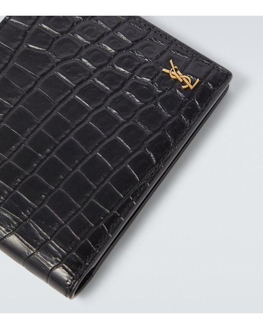 Saint Laurent Black Croc-Effect Leather Wallet for men