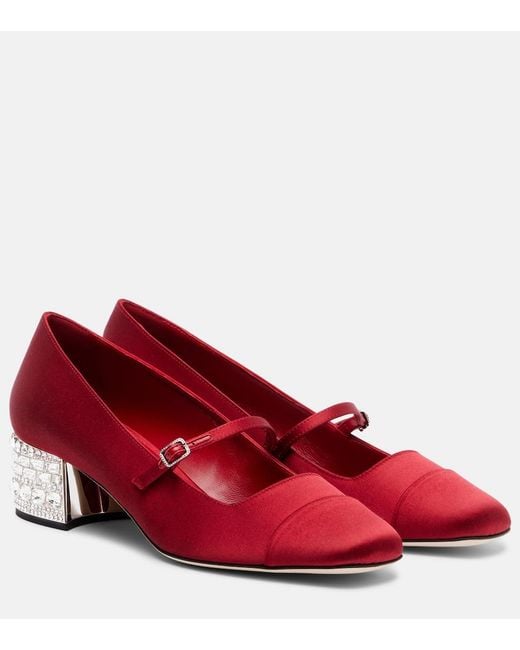 Jimmy Choo Red Elisa 45 Embellished Satin Pumps