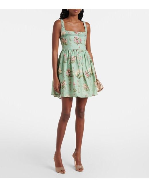 Agua Bendita Green Hierbabuena Floral Linen Minidress